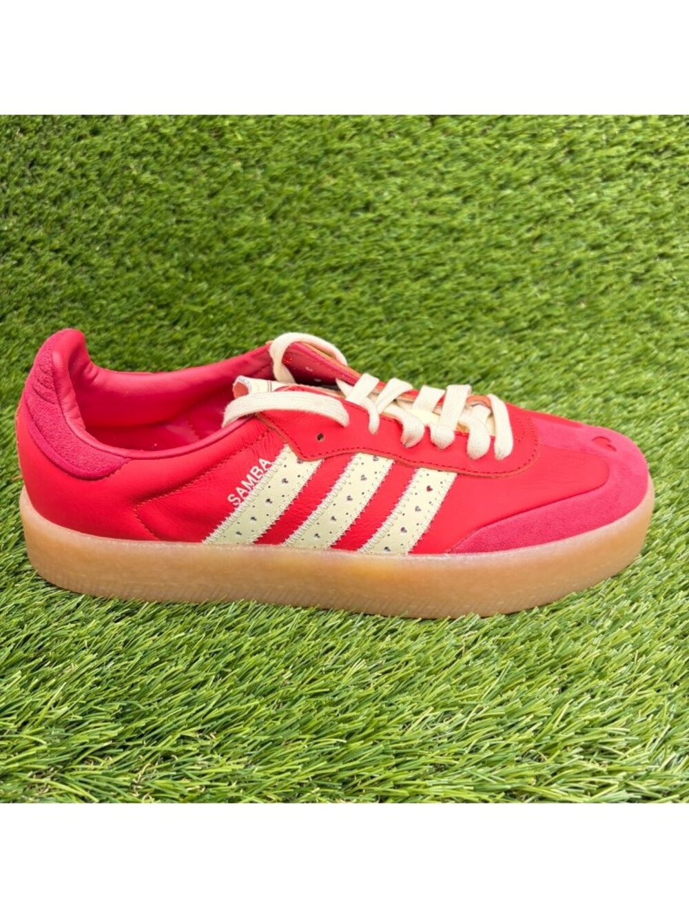 Adidas Sambae Womens Size 9.5 Red White Gum Athletic Leather Shoes Sneakers